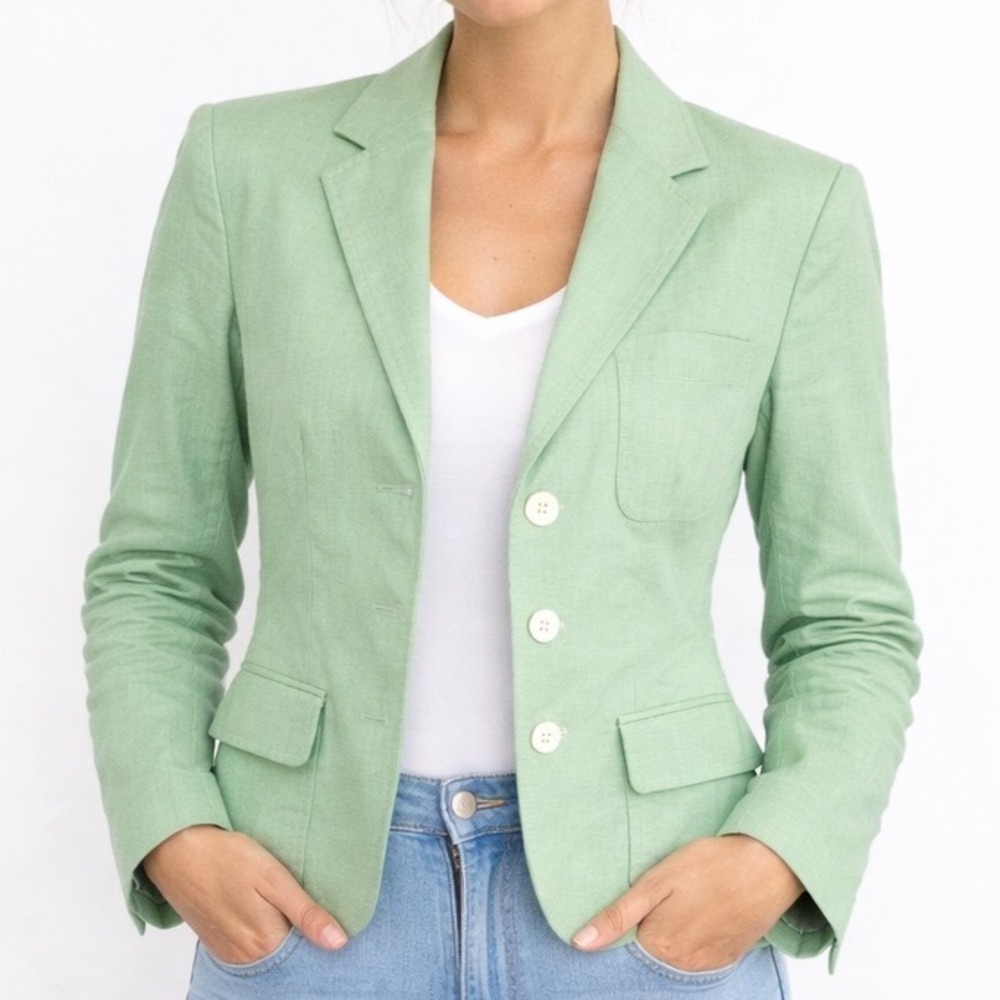 Ralph Lauren Rugby Cotton 3-Button Blazer Jacket Y2K Mint Green Plaid Lined Sz 2